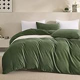 Picture of JELLYMONI Christmas Bedding Set, Olive Green Velvet Duvet Cover Twin Size, 2 Piece Ultra Soft Plush Bedding, Luxury Fluffy Comforter Cover with Zipper & Corner Ties