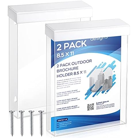 Remerry 2 Pcs Outdoor Brochure Holder 8.5 x 11 with Lid Acrylic Wall Mount Flyer Box with Self Closing White Lid Waterproof Clear Heavy Duty with Screws for Real Estate Flyer Document Pamphlet Disp Cover