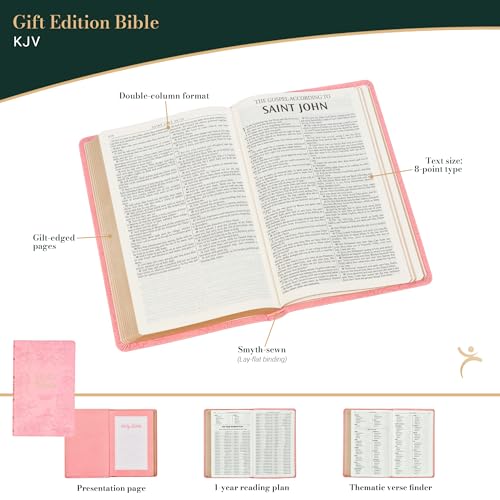 KJV Holy Bible, Gift Edition King James Version, Faux Leather Flexible Cover, Light Pink Floral