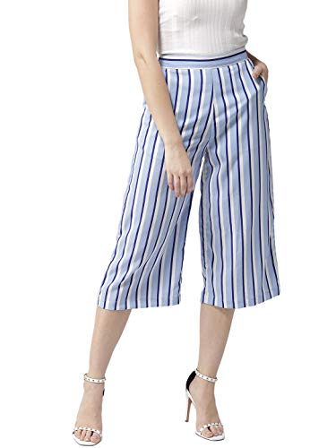 Image of Style Quotient Women Blue & White Loose Fit Striped Culottes-Blue