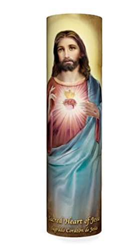 The Saints Collection Sacred Heart of Jesus LED Flameless Devotion Prayer Candle, Religious