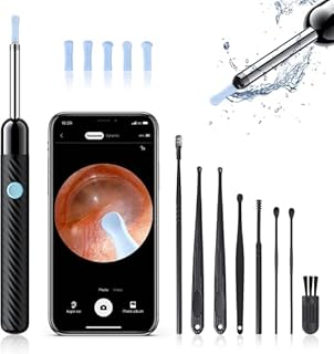 Ear Wax Removal - Earwax Remover Tool with 8 Pcs Ear Set - Ear Cleaner with Camera - Earwax Removal Kit with Light - Ear Camera with 6 Ear Spoon - Ear Cleaner for iOS & Android (Black)