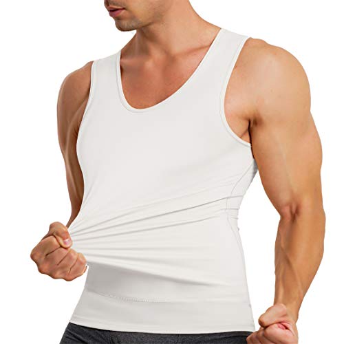 Tailong Compression Shirt For Men Slimming Body Shaper Sport Vest Workout Tank Top Athletic Undershirt (White, Large) #TOP9