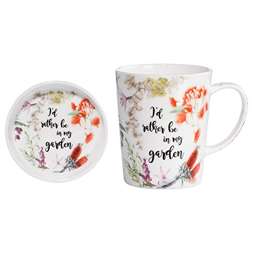 Maxwell & Williams DX0318 Royal Botanic Garden Becher mit Untersetzer Rather Be, aus Bone China Porzellan, Mehrfarbig, 400 ml, in Geschenkbox