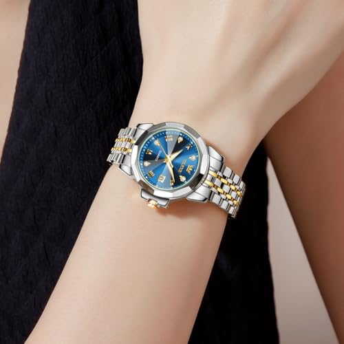 Image of OLEVS Womens Watch Fashion Diamond Analog Gifts Watches for Ladies Quartz Stainless Steel Casual Roman Waterproof Luminous Calendar Wristwatch