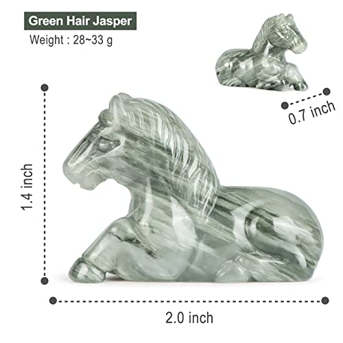 Leadgem Green Hair Jasper Horse Figurine Hand Carved 2" Crystal And Healing Stones Horse Paperweight Table Centerpiece Ornament #TOP1