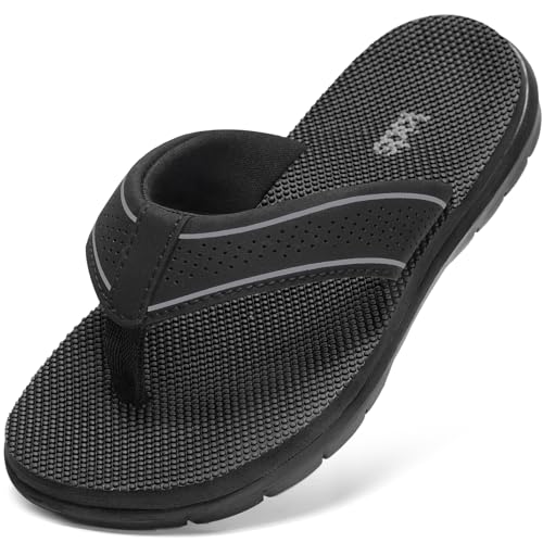 STQ KIDS Boys Flip Flops Beach Pool Outdoor Summer Soft Home Bathroom Kids Sandals All Black Size 4 Big Kid