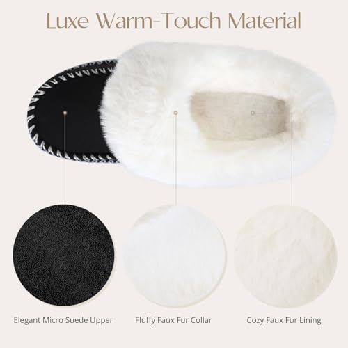 Women’s Micro Suede Moccasin Slippers, Warm Winter Slip-On Memory Foam House Shoes with Fuzzy Fur Collar for Indoor and Outdoor3