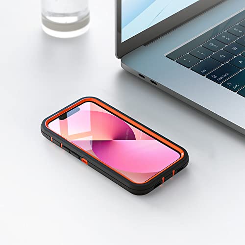 Image of Case for iPhone 13 mini, Heavy-Duty Tough Rugged Shockproof Drop Protective Cover Phone Cases, Black+Orange