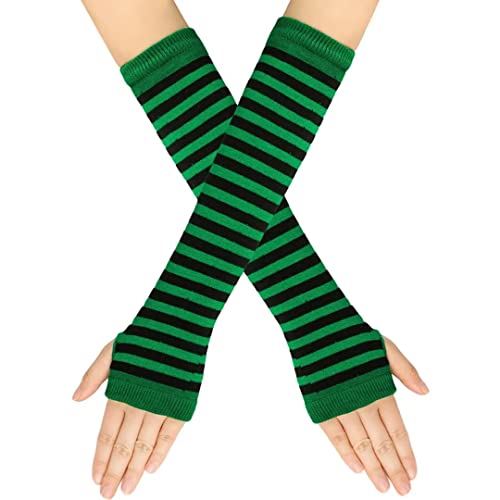Image of Women's Long Knitted Fingerless Gloves Thumbhole Stretch Arm Warmers | Stretchy soft knitted arm warmers for women, comfortable thumbhole design, ideal daily winter hand sleeve accessories