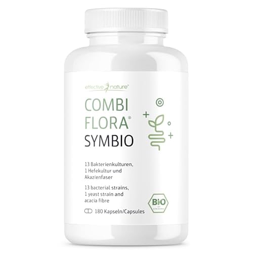 Combi Flora SymBIO - Probiotikum mit 13 Bakterienstämmen + Akazienfaser - 180 vegane Kapseln - Verzögerte Freisetzung - Hochdosiert Combi Flora SymBIO - Probiotikum mit 13 Bakterienstämmen + Akazienfaser - 180 vegane Kapseln - Verzögerte Freisetzung - Hochdosiert