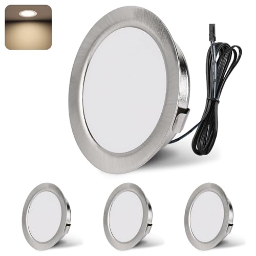 YindaLux LED Recessed Spotlights 12V 4000K Neutral White IP44 LED Spot Dimmable 3W Recessed Lights 55-58mm Hole Size Downlight for Caravans, Kitchens, Wardrobes, Aluminum, Brushed Nickel, Set of 4