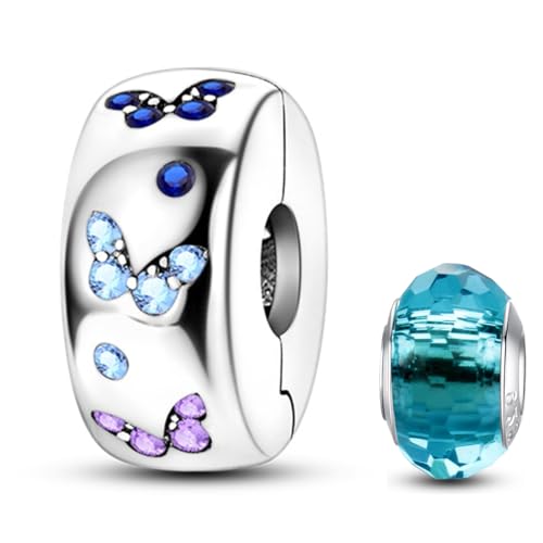 HappyStar 925 de Plata de Ley Clip Charms Stopper Spacer Bead Charms abalorios para pulseras Colgante Compatible Pandora Bracelet (With One Space Bead)