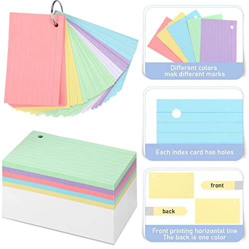 300 Pieces Index Cards Flash Cards With Rings Punched Index Cards Flashcards On A Ring For Studying Ruled Color Note Cards For Adults Kids Home Classroom Office (3 X 5 Inch) #TOP2