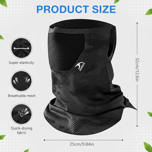 Image of PROBEROS Sun Protection Face Mask for Bikers, Ice Silk UV Protection UPF 50+ Riding Face Mask Neck Cover, Ventilated Extended Face Cover with Ear Loops for Bike Riding, All Outdoor Sports-Black