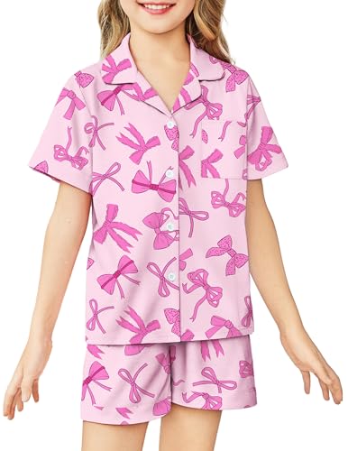 Image of Arshiner Girls Pajamas Sets Short Sleeve Kids Pjs Button Down Sleepwear