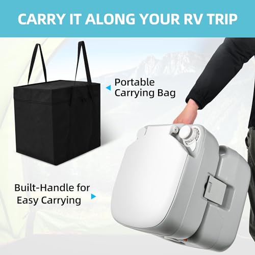 Image of YITAMOTOR Portable Toilet 5.8 Gallon, Camping Porta Potty with Sprayer and Handbag, RV Toilet with Handle Pump, Level Indicator, for Motorhome Travel, Car, Boat, Indoors and Outdoors