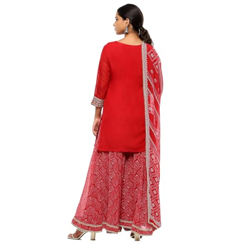 Image of BIBA Women Polyester Blend Embroidered Festive Straight Suit Set