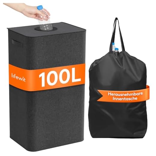 Lifewit 100L Pfandflaschen Sammelbehälter mit Deckel, Groß Pfandflaschen Aufbewahrung, Behälter Leergut & Altglas Aufbewahrung, Flaschensammler mit Loch Küche Abstellraum Flaschentasche, Dunkelgrau