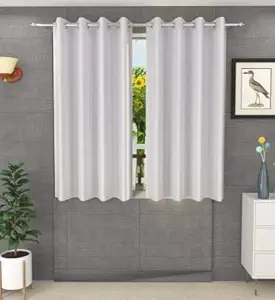 Parda Sansar Polyester Blend Solid Eyelet Window Curtains, Window - 5 Feet, White, Pack of 2
