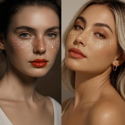 fernfern 12 Sheets Glitter Freckles Stickers for Face and Body, Star and Heart Face Tattoo for Women and Girls, Long Lasting Waterproof Festival Rave Makeup Accessories - Image 8