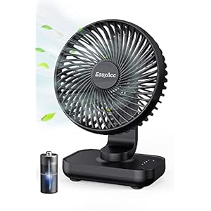 EasyAcc Tischventilator Batterie USB Ventilator 4000 Akku Klein Tragbarer 4 Geschwindigkeiten Ventilatoren Leise Mini Aufladbarem Basis Lüfter für Zuhause Büro Bibliothek Campen