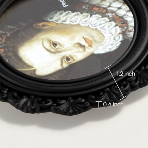 Image of eletecpro 4x4 Round Picture Frame with Glass Cover, Black | Retro Ornate Gothic Photo Frame for Tabletop or Wall Mount Decor