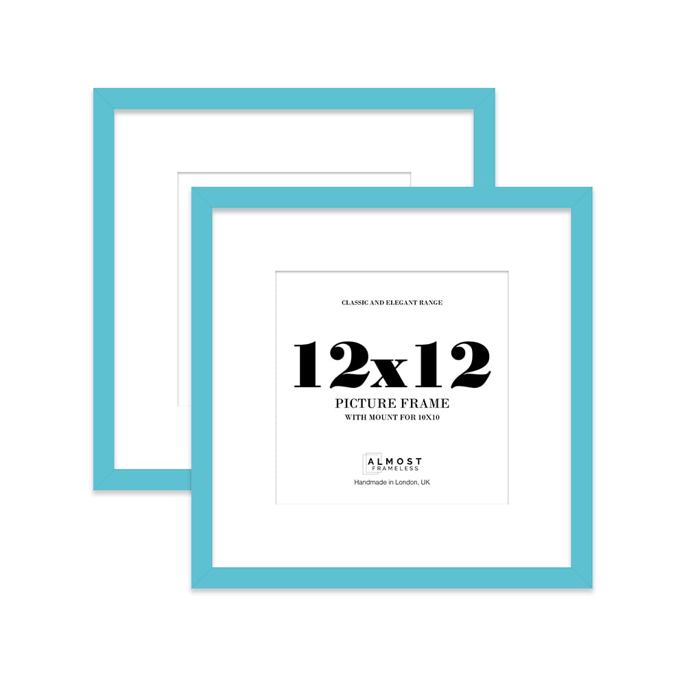12x12 Turquoise Picture Frame with Mount for 10x10 Photos, Prints - Modern Square Wall Frame, Set of 2