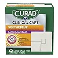 Curad SoothePLUS Gauze Pads with ARM & HAMMER Baking Soda, 4" x 4", 25 count