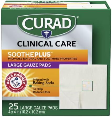 Curad SoothePlus Large Gauze Pads, White, 25 Count (Pack of 1)