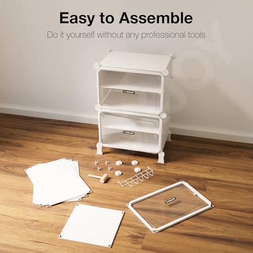 Image of BOXJOY 6 Shelf White Shoe Rack for Home with 3 Transparent Doors, Hard PET Plastic with Metal Door Frame, Shoe Chappal Slipper Sandals Stand