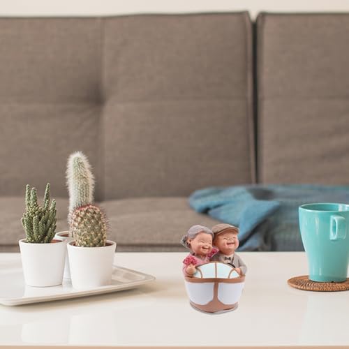 Figurine couple âgé en résine de 15cm pour décoration table mariage - 5