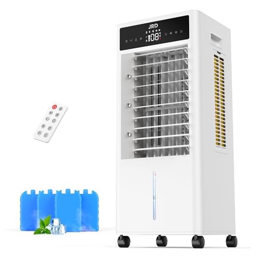 JRD Portable Air Conditioners with 4 Ice Packs, 12H Timer, Top Fill Dual Tank, Evaporative Air Cooler Portable with 4 Modes, 3 Speeds, Mist Function, Quiet Swamp Cooler for Bedroom Office Indoor