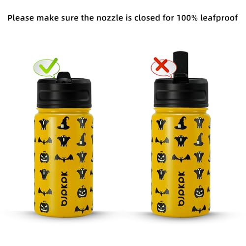Image of BJPKPK 15oz Insulated Water Bottle with Straw Lid, 15oz Stainless Steel Water Bottles, Reusable Leak Proof BPA-Free Thermos with 2 Straws, 1 Straw Brush(Halloween)