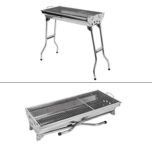 Barbacoa plegable portátil de acero inoxidable para barbacoa de mesa con doble alas para barbacoa de jardín al aire libre – Pique Nique y camping, 5-10 personas (73 x 33,5 x 70 cm)