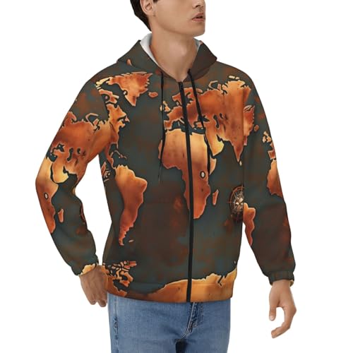 Sweat à capuche homme manches longues motif géographique couleur rouille de détente