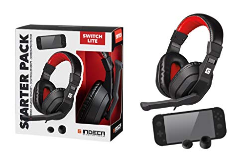 Pack Gaming Nintendo Switch Lite: headset + joycon grips + cristal | Cascos ergonómicos con sonido estéreo y micrófono | Fundas protectoras para joystick | Cristal templado protector de pantalla Cover