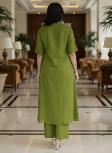 Image of MITZO Cotton Straight Kurta with Palazzo | Co-Ord Set for Women | Stylish Kurta Set for Women | Party & Casual Wear Kurti Set