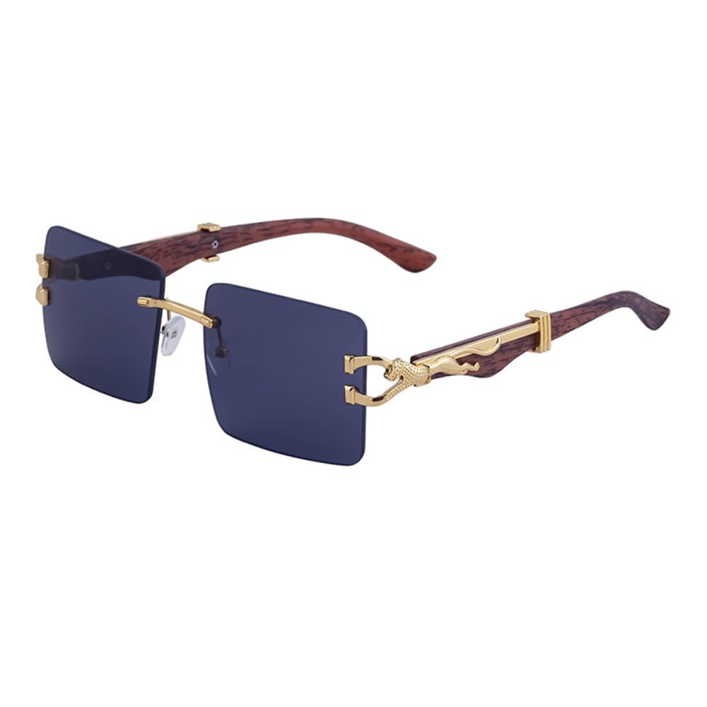 Holzsonnenbrille für Herren, quadratisch, randlos, Damen-Sonnenbrille, Holzmaserung, Vintage-Mode, Brille, Luxus-Retro