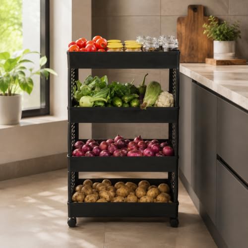 Image of HomeWiz Kitchen Rack 4- Layer | Lifetime Usage Heavy Duty Plastic Trolley | Kitchen Storage Cart | Onion Potato Rack For Kitchen | Multipurpose Storage Rack for Fruits & Vegetables | Rust-Free Forever