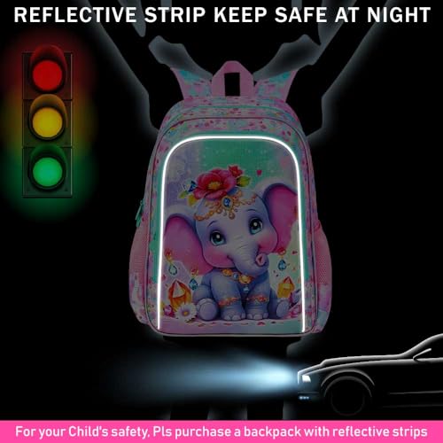 Image of 3Pcs Backpack for Girls, 16 inch Kids Bookbag with Lunch Box,Elephant School Backpacks for Elementary Preschool Kindergarten (Pink)