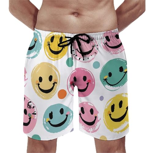 Men's Swim Trunks Pastel Color Smiley Face Quick Dry Beach Shorts Mesh Lined Swimming Shorts with Pockets