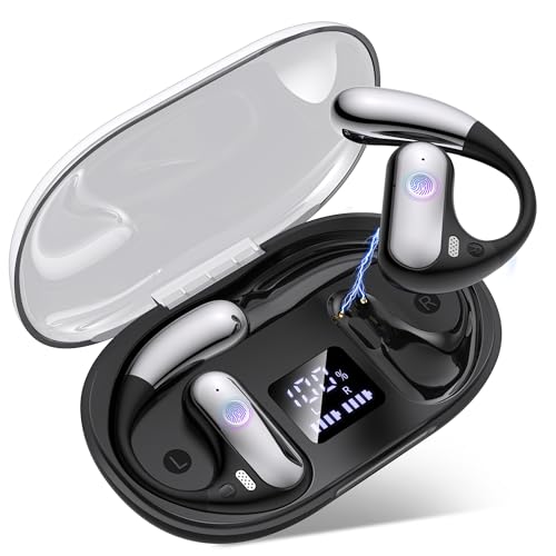 Paekole Auriculares Open Ear Bluetooth 5.3 Inalámbricos, Auriculares Deportivos de Oreja Abierta con Gancho, 80H Cascos Inalámbricos para Running Deporte, Pantalla LED IPX7 ENC