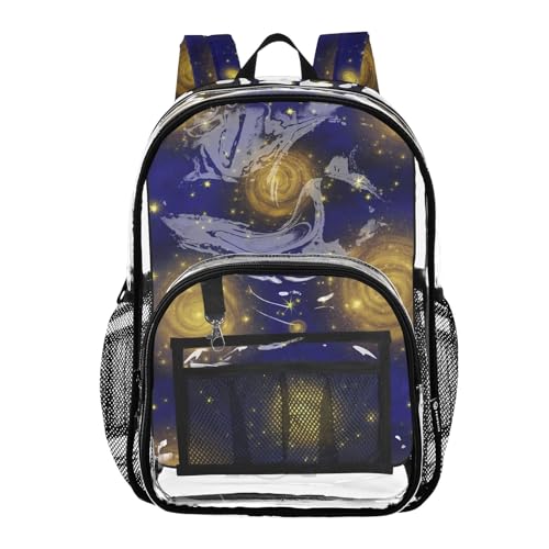 Starry Night Sky Golden Clear Backpack for Women Boys Backpacks for Girls See through Shoulder Bag
