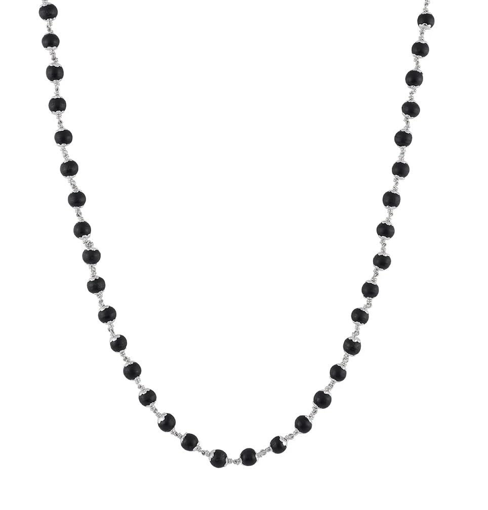 Unisex Traditional Spiritual Casual 8mm K@rung@li Beads Silver Mala Ebony Wood Malai For Protection Stress Relief, Healing Wealth Peace Prosperity And Positive Energy-image-15