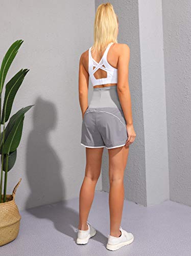Women Maternity Active Shorts With Pockets Double Layer Lounge Shorts Light Gray #TOP1