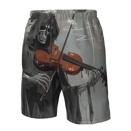 Men's Quick Dry Swim Shorts Grim Reaper Playing The Violin Fantasy Skull Dark Beach Trunks with Pockets4