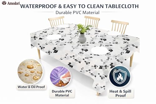 Image of Waterproof Dining Table Cover | PVC Table Protector | Dustproof Spill Proof Cover for Home & Kitchen (floral-20, 54x78 inches (4 Seater))