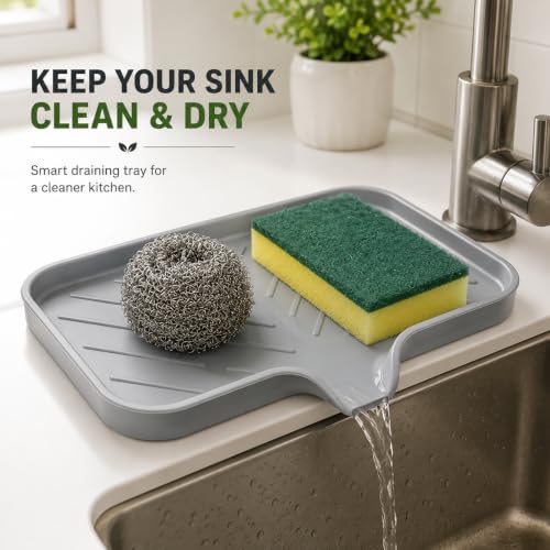 Image of Clazkit Silicone Soap Tray for Kitchen Sink | Self-Draining Soap Dish with Waterfall Design | Flexible, Non-Slip Holder for Soap, Sponge & Brush