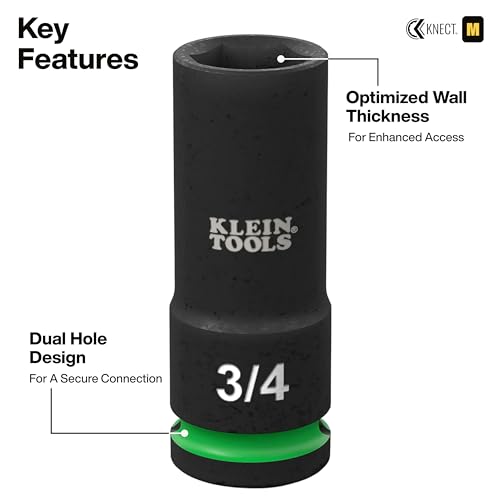 Image of Klein Tools 65123HD KNECT Deep-Well Impact Socket Set, 1 /2-Inch Drive, SAE and Metric, 28-Piece Tool Set, 1 /4-Inch Impact Driver, Wrench Extensions, Color-Coded, Removable Socket Organizer